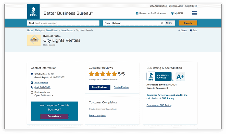 Cash home buyers BBB reviews